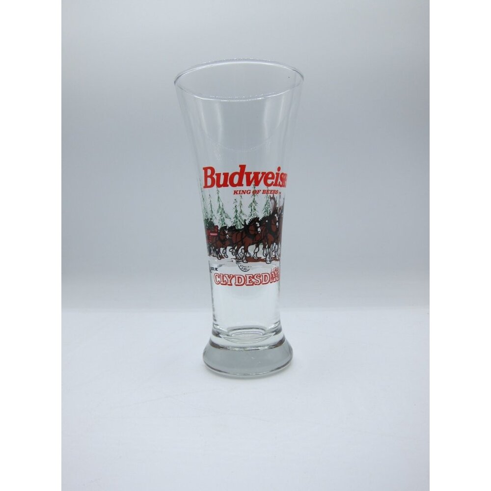 VINTAGE 1989 BUDWEISER TALL PILSNER BEER GLASS CLYDESDALES IN WINTER